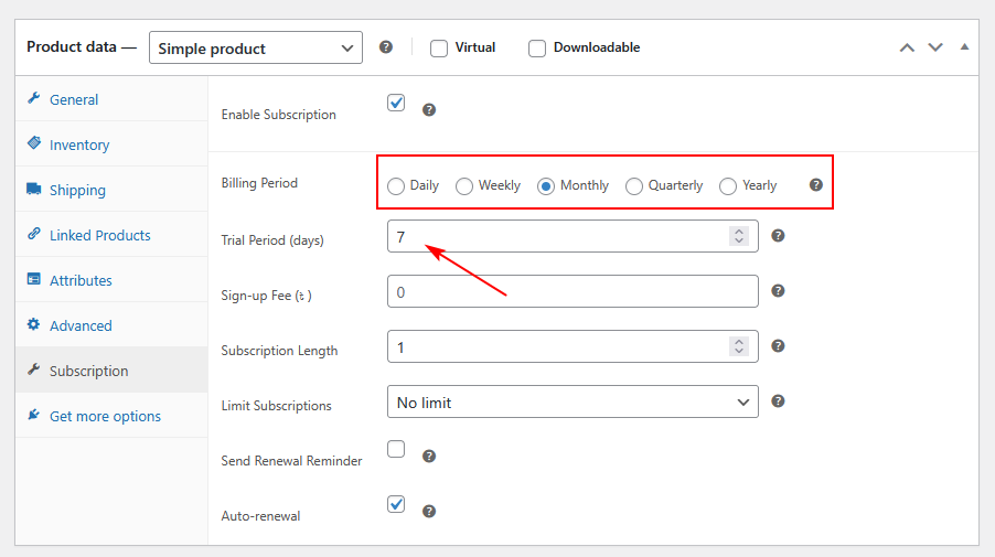 Optional Add a Trial Period