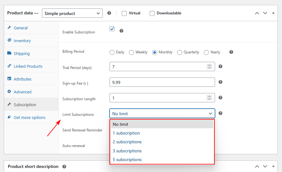 Limit Subscriptions per Customer (Optional)